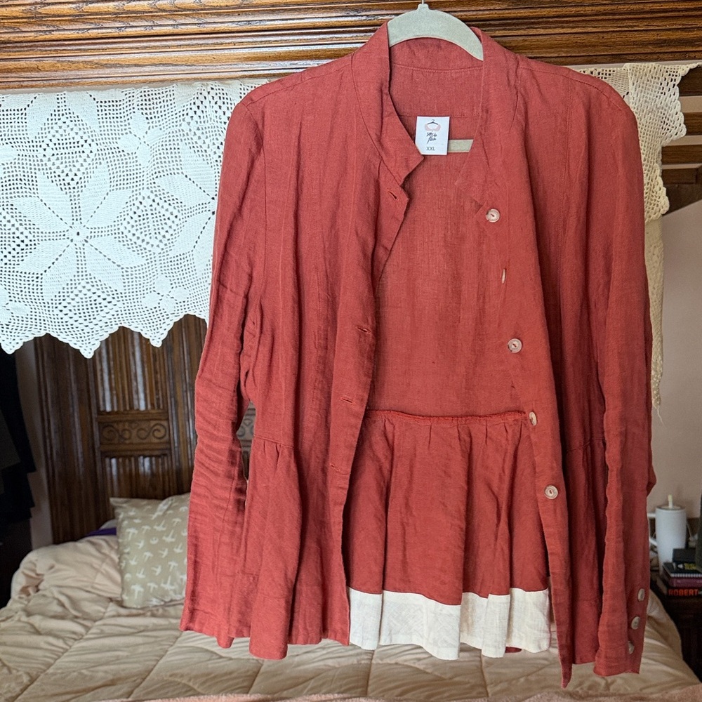 Son de flor long sleeve peplum jacket in dark rose 100% linen with tag